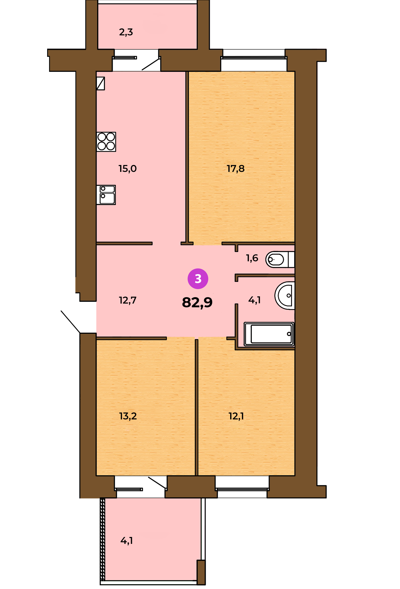 Купить 3-комнатную квартиру, 83.1 м² по адресу Брянск, улица Костычева,  84Б, 3 этаж за 7 562 100 руб. в Домклик — поиск, проверка, безопасная  сделка с жильем в офисе Сбербанка.