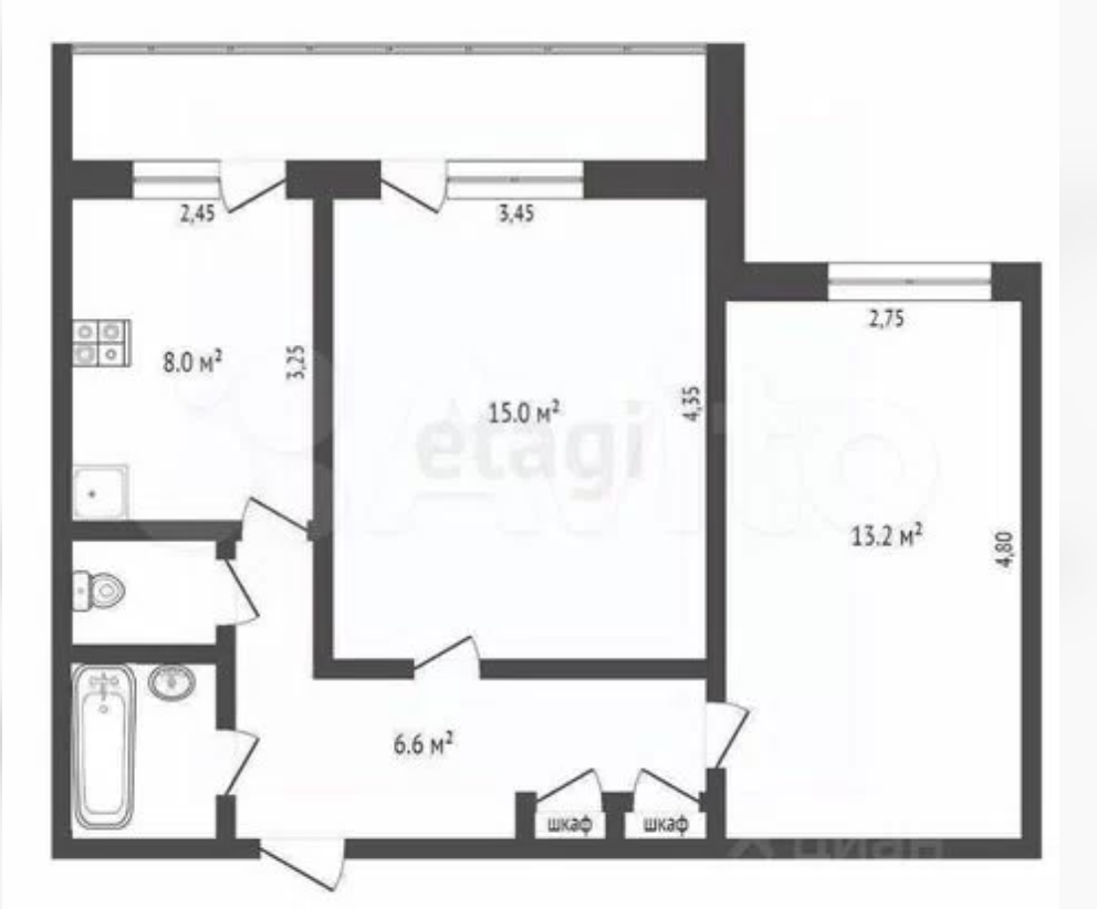 Купить 2-комнатную квартиру, 47.5 м² по адресу Тверь, Хрустальная улица,  36к1, 3 этаж за 3 700 000 руб. в Домклик — поиск, проверка, безопасная  сделка с жильем в офисе Сбербанка.