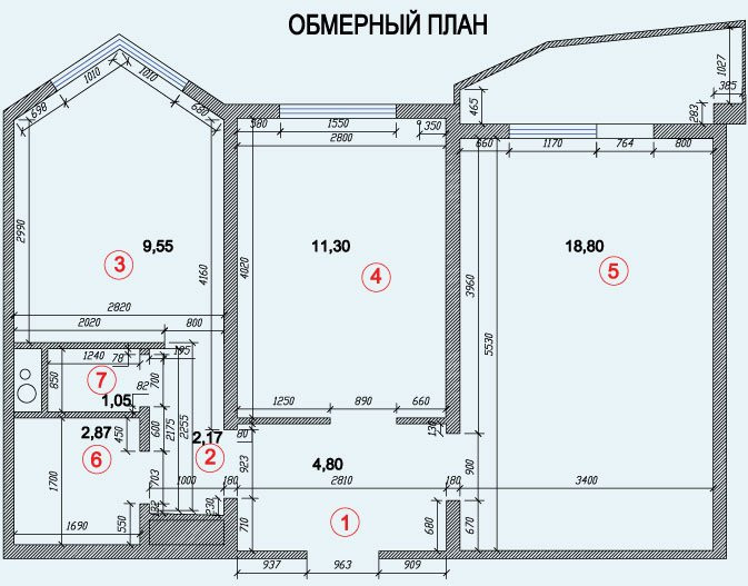 Площадь комнат п 44