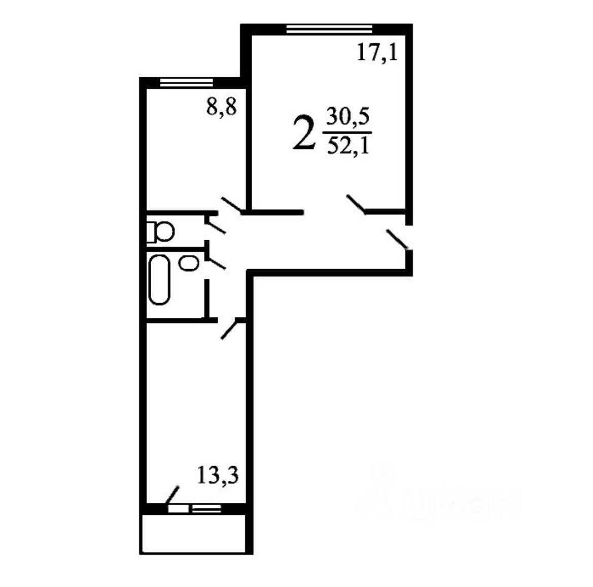 П 46 двухкомнатная квартира планировка Купить 2-комнатную квартиру, 51.6 м² по адресу Москва, Батайский проезд, 49, 4 э