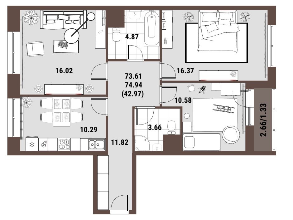 Квартира-студия в американском стиле 49 м2 Apartment design, Floor plans, Guest 