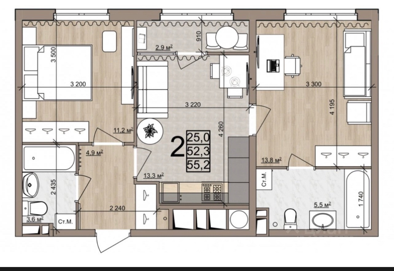 Купить 3-комнатную квартиру 106 м² по адресу Рязань, Касимовское шоссе, 30 - id 