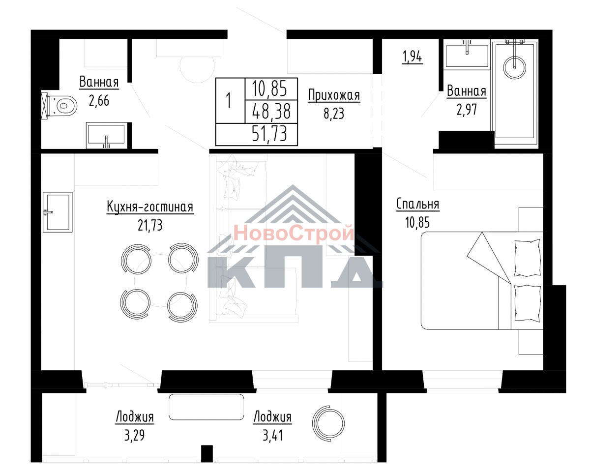 Купить 1-комнатную квартиру, 44 м² по адресу Омск, улица Леонида Маслова, 13, 12