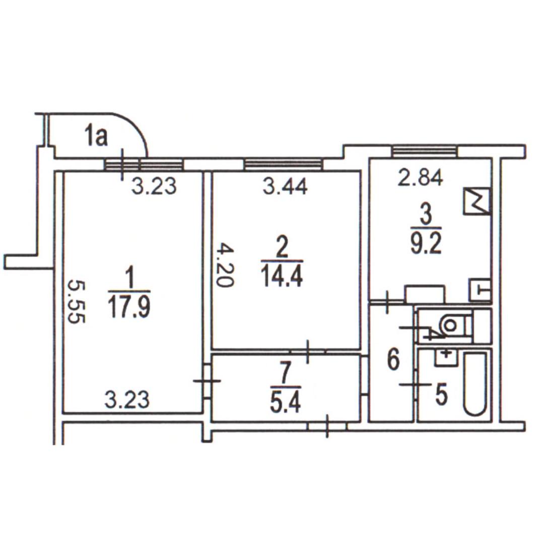 Планировка квартир серия п3 Купить 2-комнатную квартиру, 53.8 м² по адресу Москва, Керамический проезд, 75 к