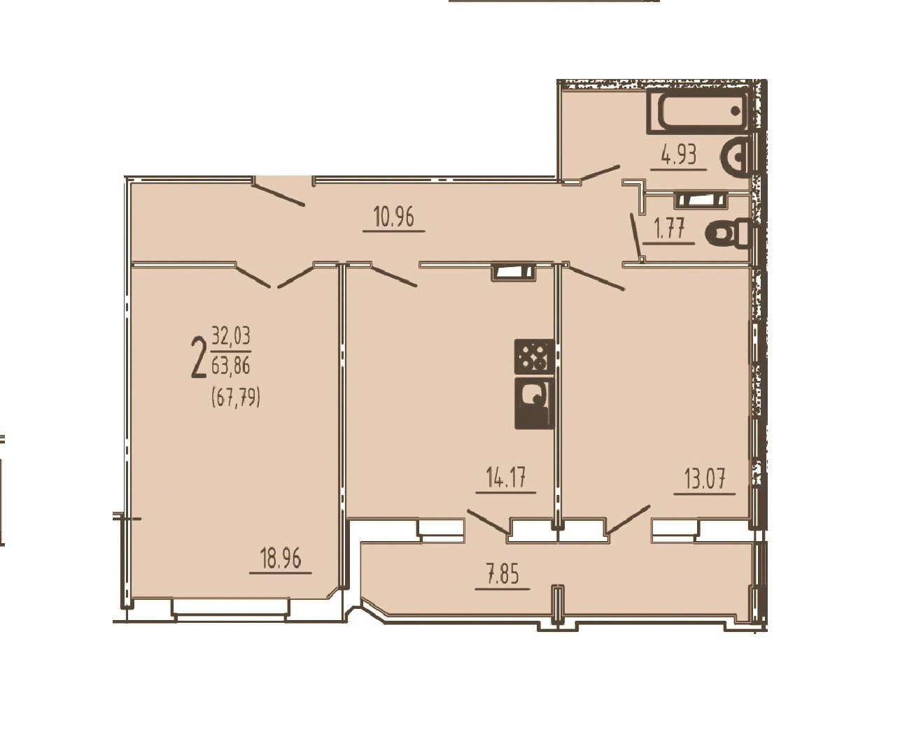 Купить 2-комнатную квартиру, 67.16 м² по адресу Брянск, Московский  проспект, 170, 15 этаж за 4 630 000 руб. в Домклик — поиск, проверка,  безопасная сделка с жильем в офисе Сбербанка.